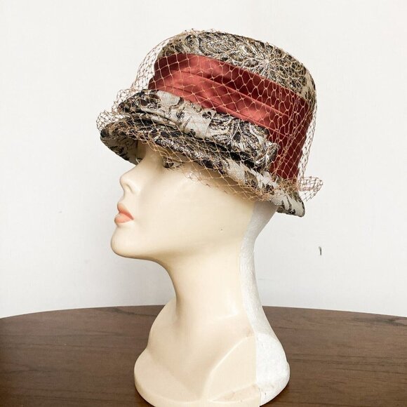 Vintage Gold Lamé Floral Net Detail Bucket Hat S main image 4